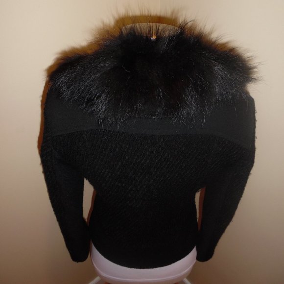 AnnaRita N Wool Real Fur Colar Wool Italy Black Buttoned Jacket Blaser Coat - Picture 9 of 16